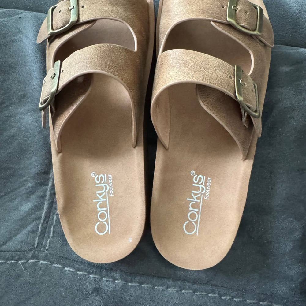 Corkys Tan Sandals with Buckle Detail